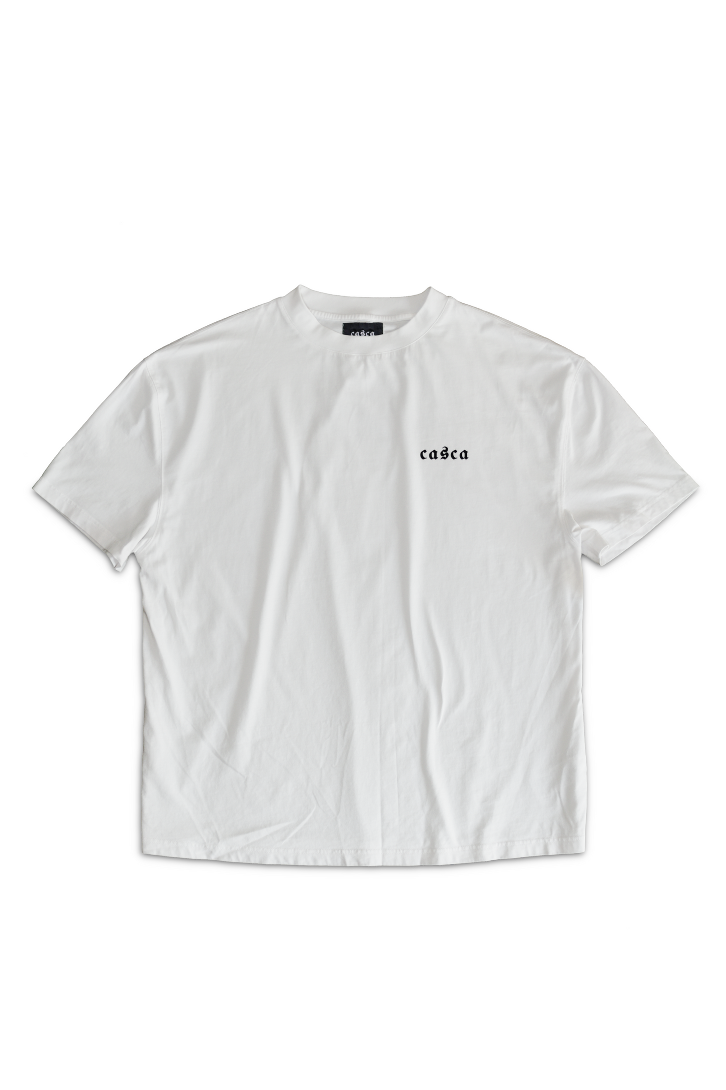 Oversized off-white t-shirt with casca printed logo, enfant riches deprimes, ERD, vintage, balenciaga front