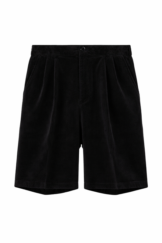 black corduroy wide shorts