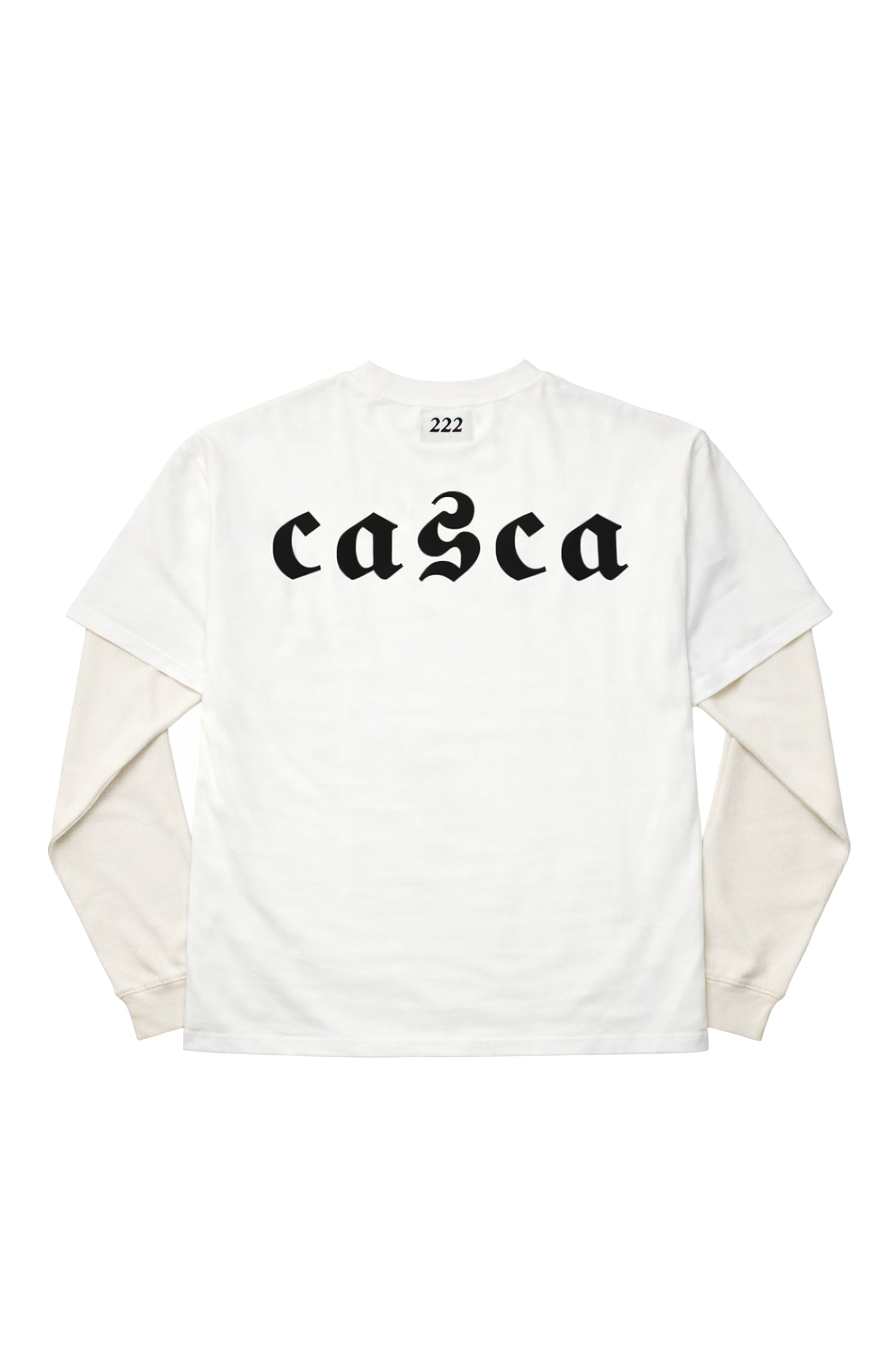 White long-sleeve shirt with 'casca' branding on a white background