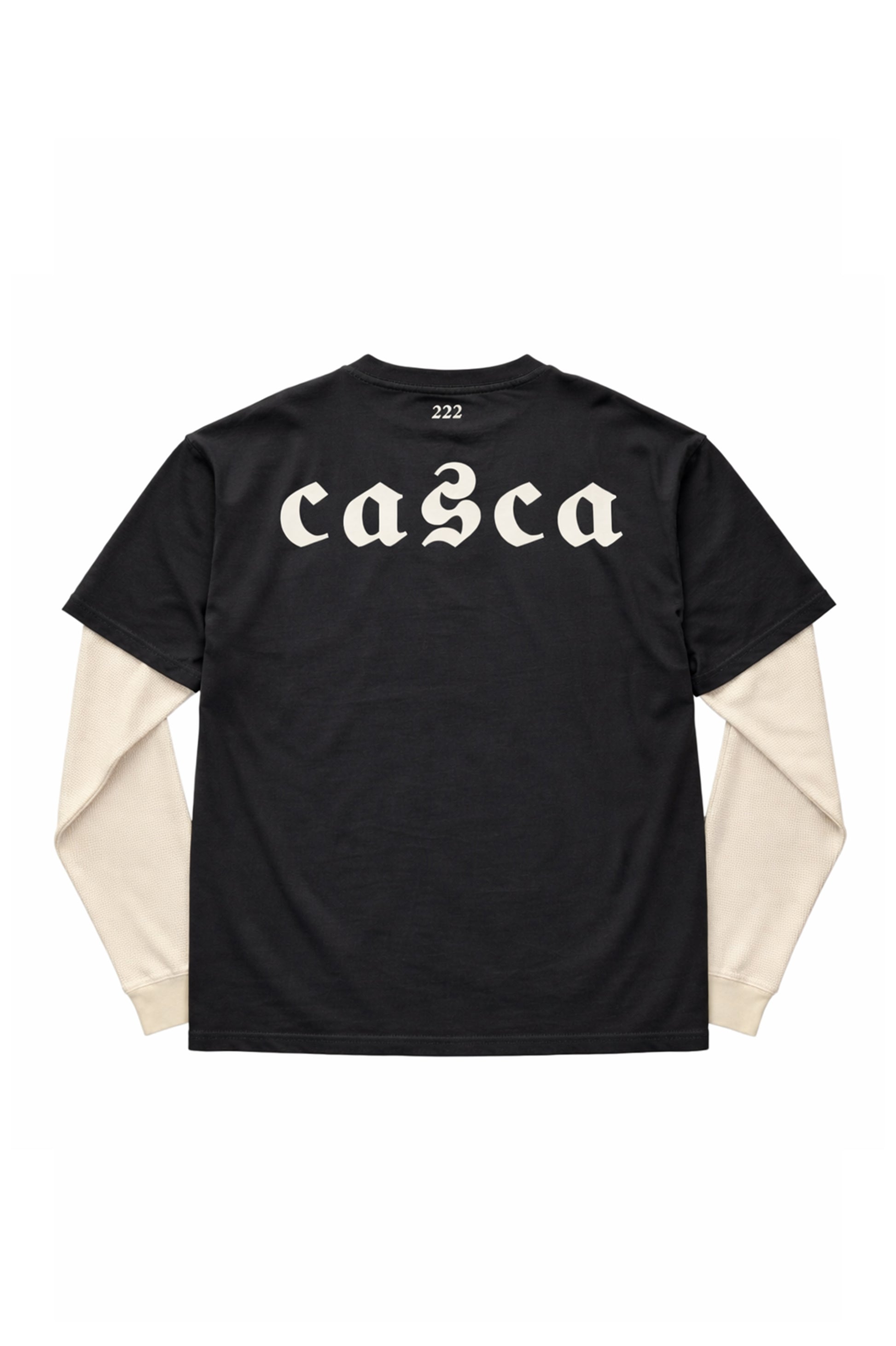 Black t-shirt with 'casca' text on a white background